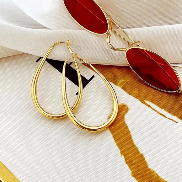TEARDROP HOOP Earrings Plated 18k Gold - Picture 7 of 9